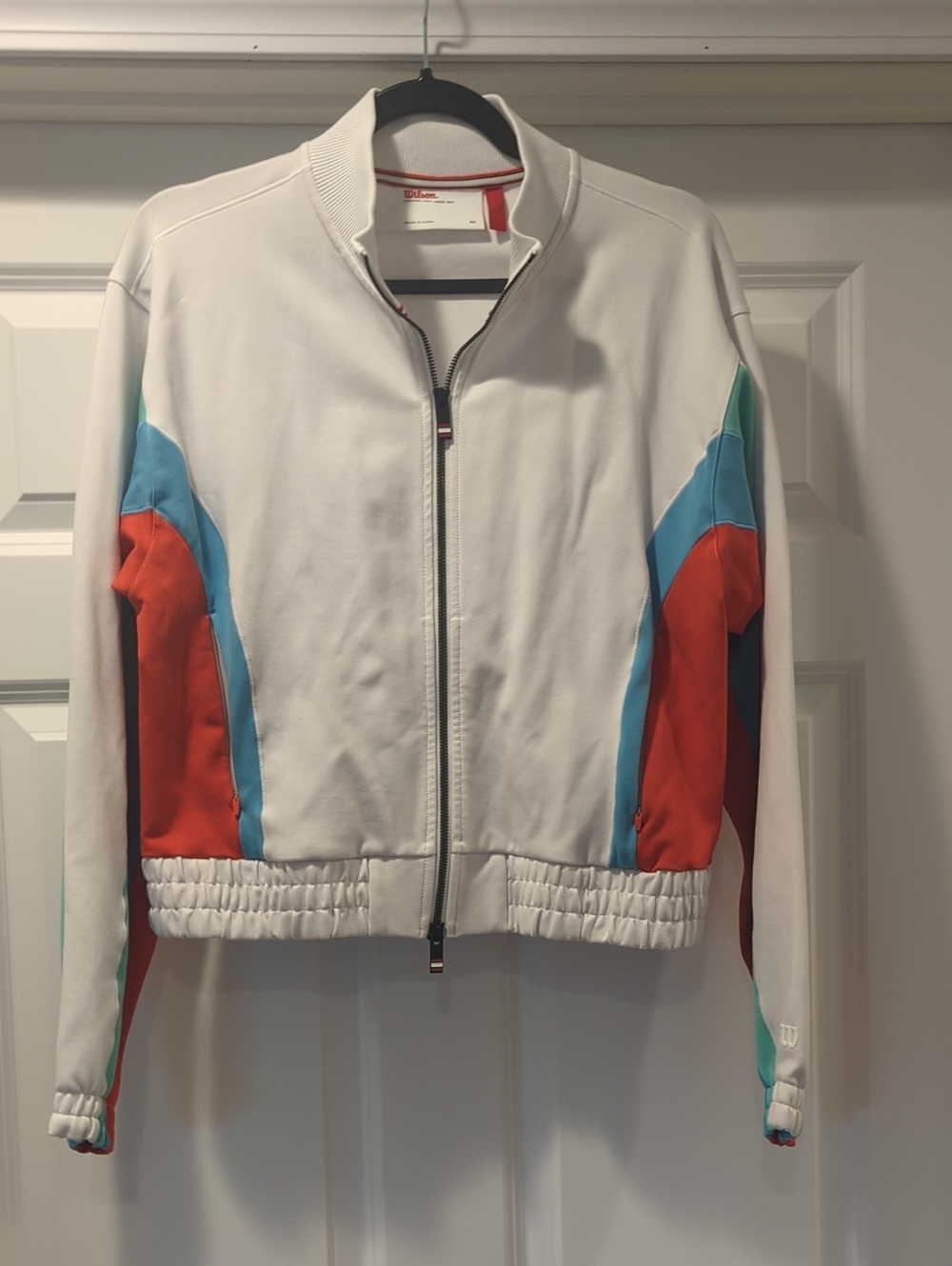 Wilson White Bomber Jacket with Red and Teal Panels